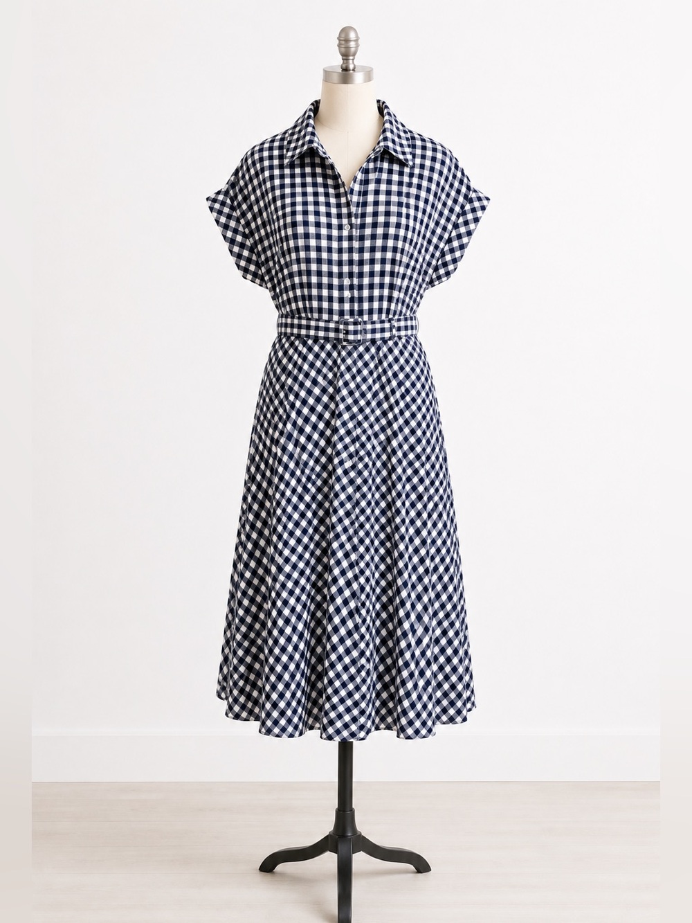 Acanfora Sorrento Made in Italy Blue White Gingham Belted 100% Cotton Dress S